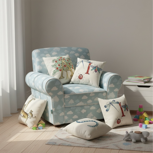 Illustrated Alphabet Linen Cushion Cover – Handmade in the UK | Personalised Letter Pillow | Nursery & Children’s Room Décor