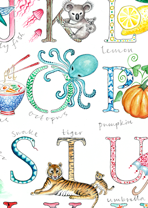 ABC alphabet illustrated print